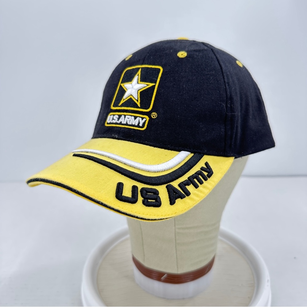 U.S. Army Strong Hook & Loop Strapback Baseball Hat HitWear Cap Black Yellow
